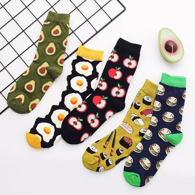 Fashion personality funny long socks ladies casual warm long cotton happy pop hip hop style street tide avocado egg couple socks