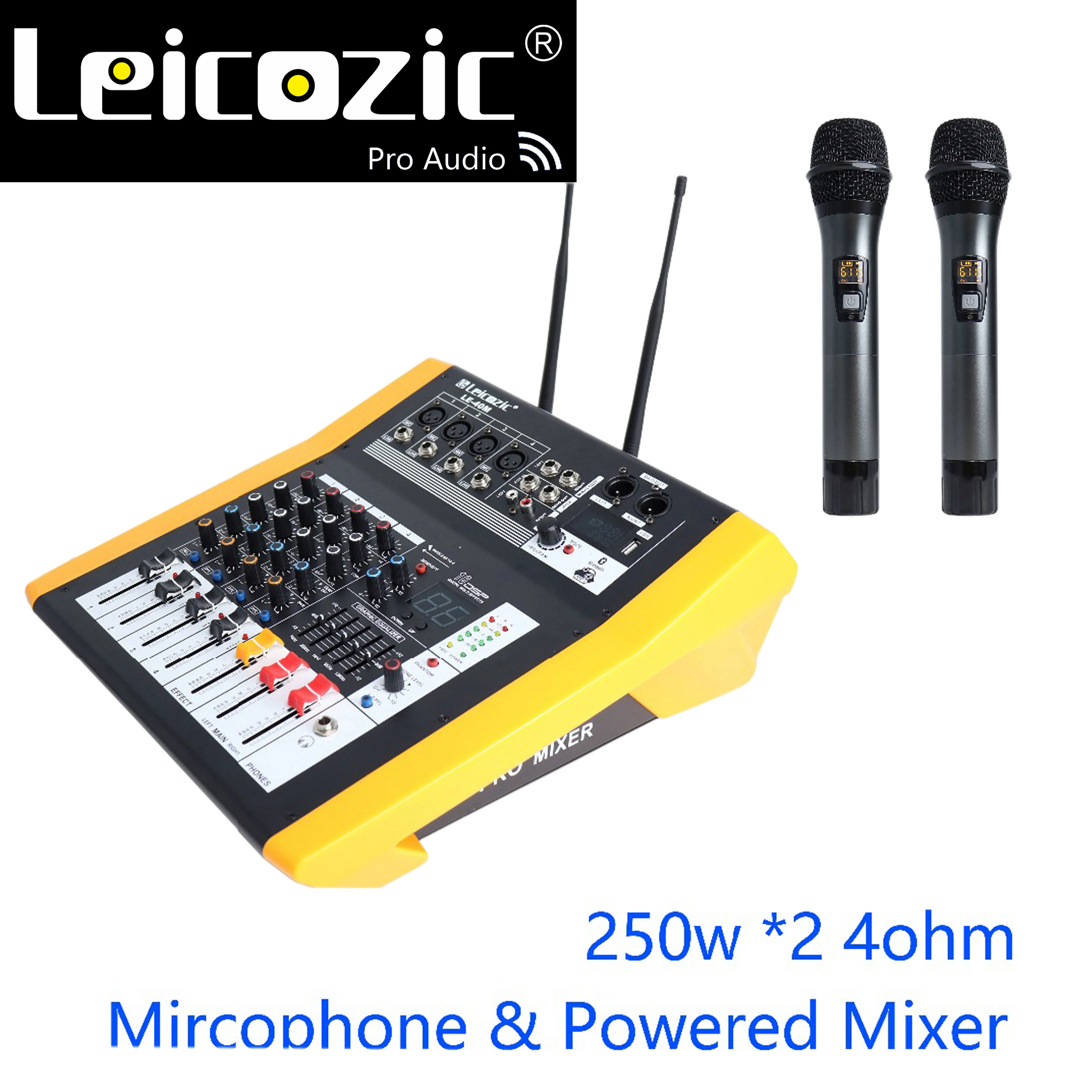 US $159.00 Leicozic Powered Audio Mixer 250w 2 48V Phantom Built In MP3 Player 610670Mhz Wireless Microphone Pro Powered Mixer Audio