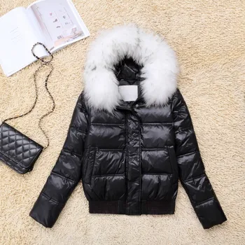 

Duck Warm Coat White Down Jacket Women Hooded Raccoon Fur Collar Coats Lady Slim Jackets Jaqueta Feminina Inverno WXF144