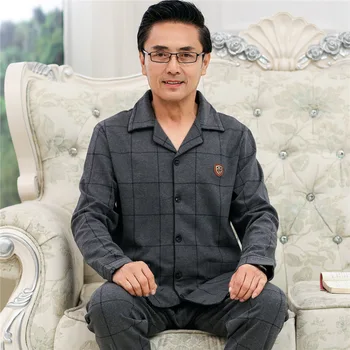 

Middle-aged Dad Autumn Tracksuit-Outer Wear Two-Piece Pajamas Pure Cotton Long Sleeve Trousers Pajamas Men Cotton