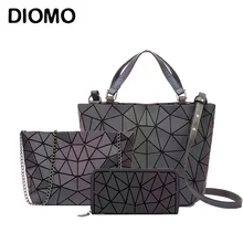 DIOMO женская светящаяся Геометрическая Сумка Набор из трех предметов сумки на плечо роскошные дизайнерские женские сумки через плечо Тонкий кошелек для дам