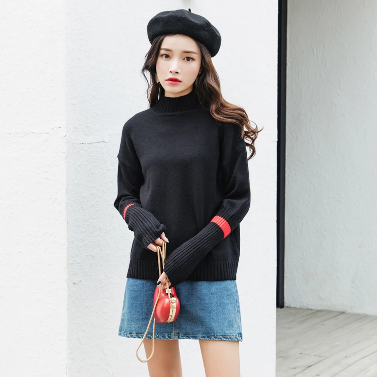 Свитер женский осенне-зимний полуводолазка свитер с краткими надписями Женский пуловер стиль длинный рукав свободный утолщение