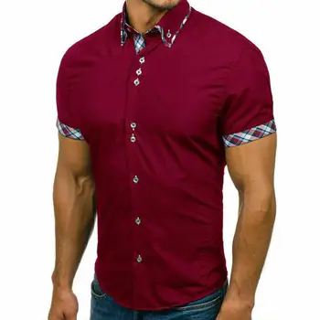 

Men's Shirts style 2020 Mens Casual short Sleeve Shirt Fashion Solid Personality Men's Stripe decoration Slim short-sleeve R3816