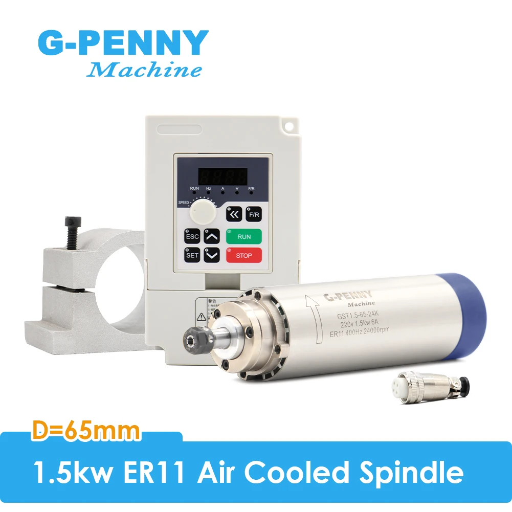 G-Penny 공랭식 스핀들, 베어링, 1.5kw 인버터, 65mm 브래킷, 홀더, 1.5kw ER11, 65x204mm, 220v, 4 개