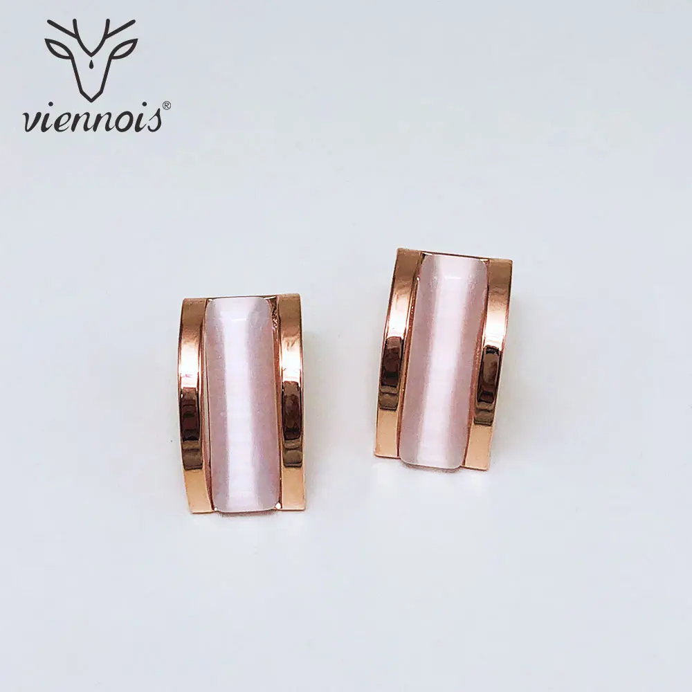 

Viennois Rose Gold & Gun Color Stud Earrings For Women Wedding Opal Stone Earrings Fashion Jewelry 2019