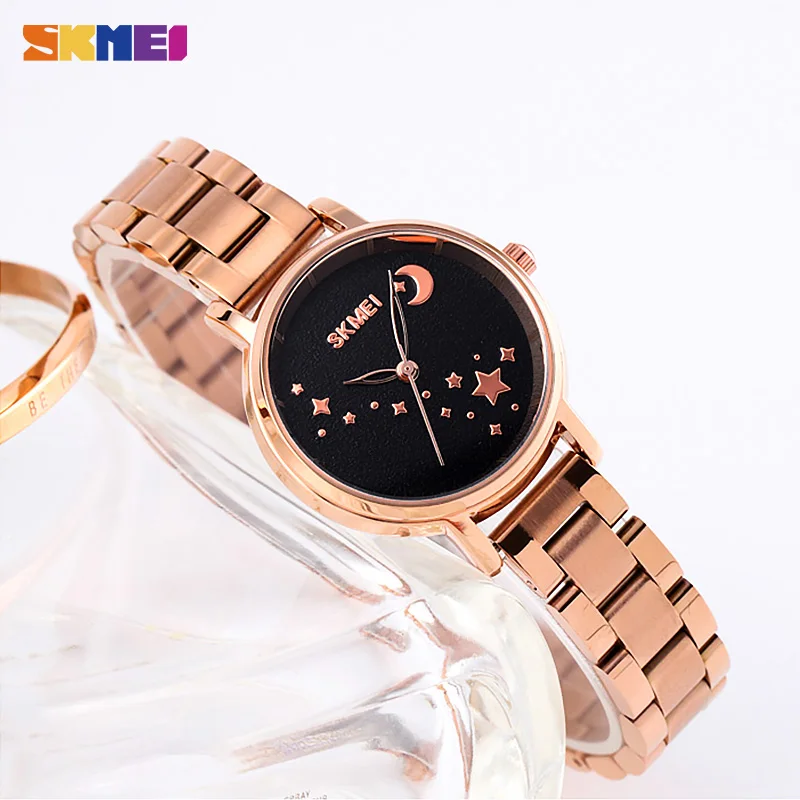 

SKMEI Starry Sky Quartz Women Watches Textured Small Dial Ladies Wrist Watch Stainless Steel Band Lady Bracelet Reloj Star Gift