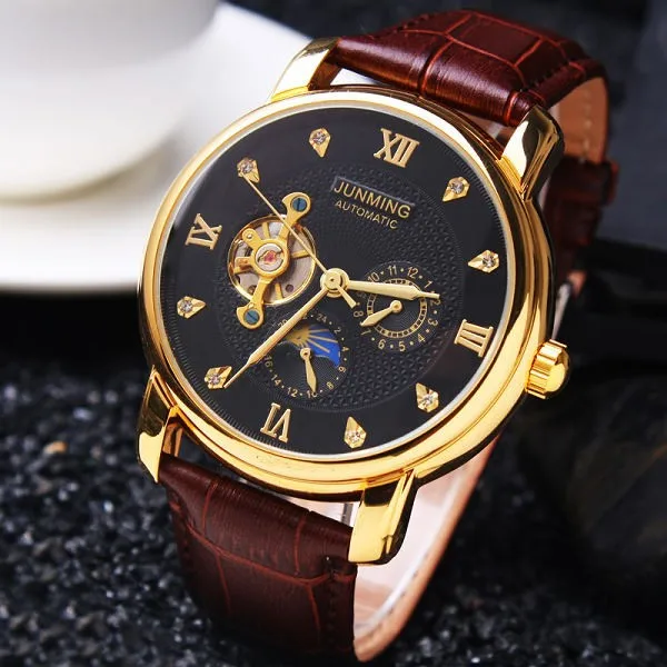 Mechanical watch man hollowed-out automatic mechanical leather watch waterproof business casual watch
