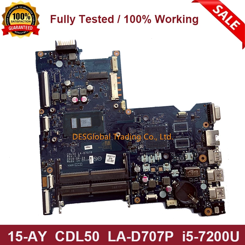 

For HP 15-AY 15T-AY Laptop Motherboard i5-7200U DDR4 910471-001 909213-001/501 Mainboard CDL50 LA-D707P 910471-601 Fully Tested