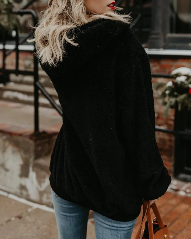NORMOV/ теплые толстовки Женская толстовка; Осень-зима бархатный пуловер с длинными рукавами и карманом; женские пальто больших размеров - Цвет: black