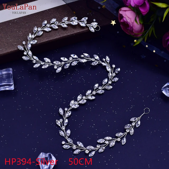 TOPQUEEN HP233 Wedding Hair Ornaments for Women Tiaras Bridal Rhinestone Headband Alloy Leaves Wedding Headpieces Headwear HP394-S 50CM