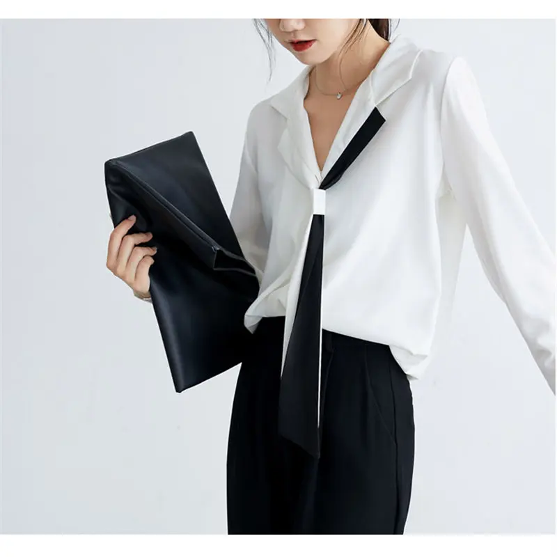  HziriP White Fashion Chiffon Plus Size Brief Spring Blouse 2020 Female Color-Hit Loose Elegant Work