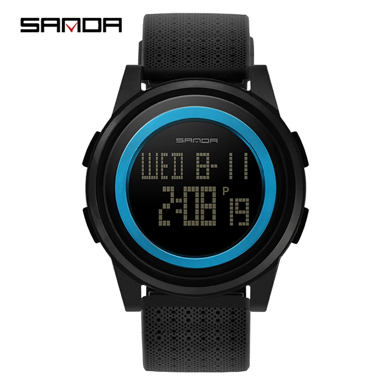 SANDA Fashion Men's Watches LED Timing Electronic Watch Multi-function Waterproof Outdoor Sports Wristwatch reloj hombre - Color: Blue