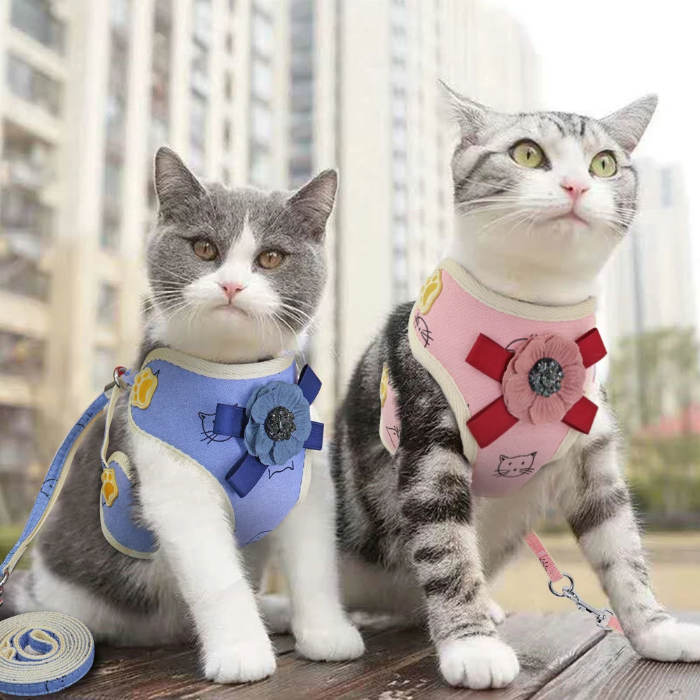 

Lovely Cat Harness and Leash Set Mesh Kitten Puppy Dog Vest harnesses Lead Leash For Small Dogs Cats Flower Pet Accessories