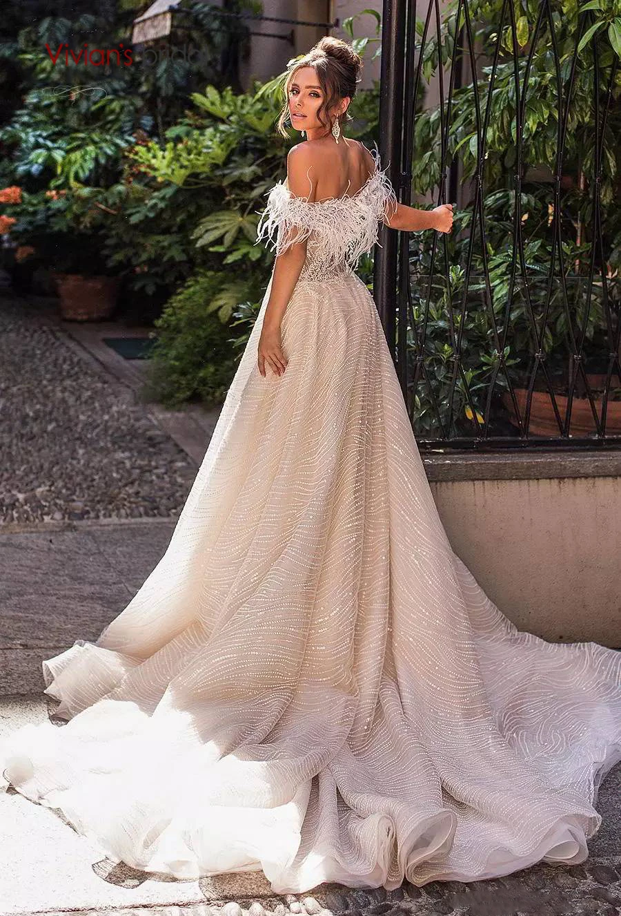 Vivian's Bridal винтажное свадебное платье с перьями и кисточками Новое блестящее Бисероплетение в полоску со шлейфом Сексуальное Милое Платье Невесты