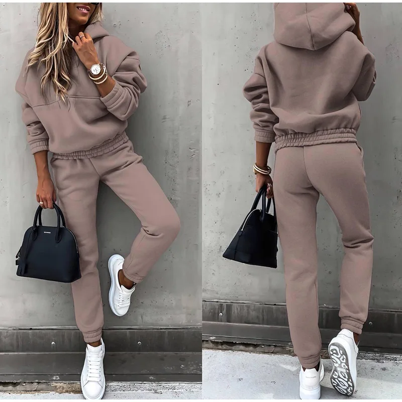 Women Hoodies Suit Sweatshirt Long Sleeve Hooded Pullover Top+Warm Sports Pants 2 Piece Set Urban Casual Outfit Sportswear ladies pant suits