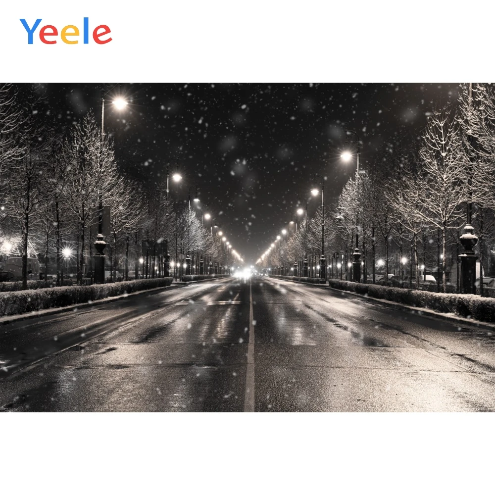 Фон для фотосъемки Yeele Winer с изображением опущенного снега ночи улицы холода