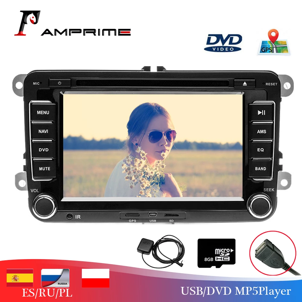 AMPrime 2 Din " автомобильный dvd-плеер для VW/Volkswagen/Passat/POLO/GOLF/Skoda/Seat с gps навигацией Aux карты 2din Автомобильная Навигация