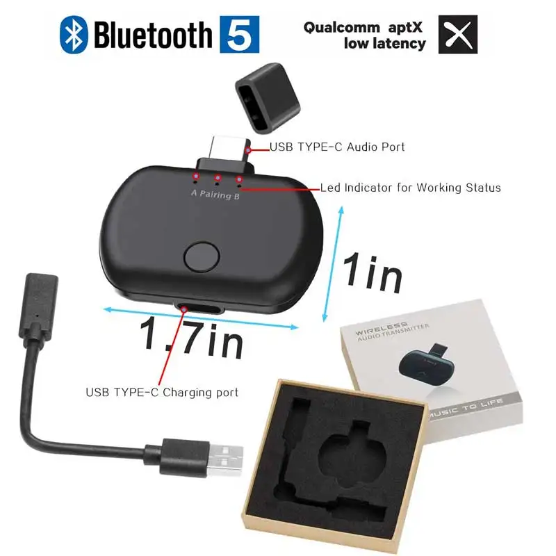 Usb type-C Bluetooth аудио передатчик aptX LL Bluetooth 5,0 адаптер Dual Link aptX низкая задержка поддержка игры голосовые звонки PS4