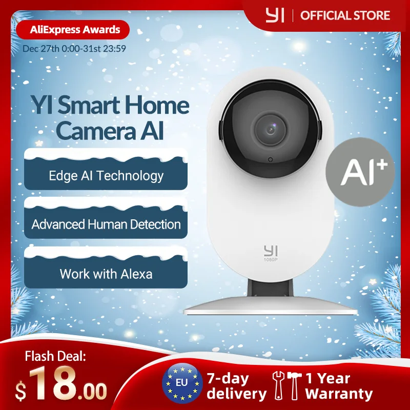 YI Home 1080p Camera 2.4G Wifi Indoor ip Camera AI Human detection Night vision Activity alerts Cameras for home/Cats/pets/Cloud