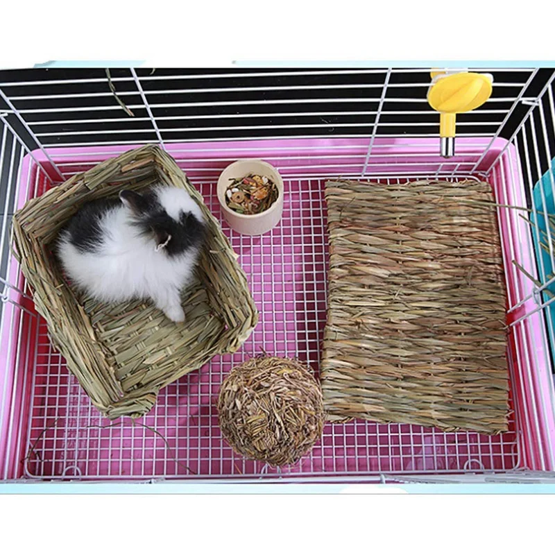 BESAZW Rabbit Mat,Grass Mats for Rabbits,Safe & Edible Rabbit Mats for Cages,Bunny Chew Toys For Rabbits