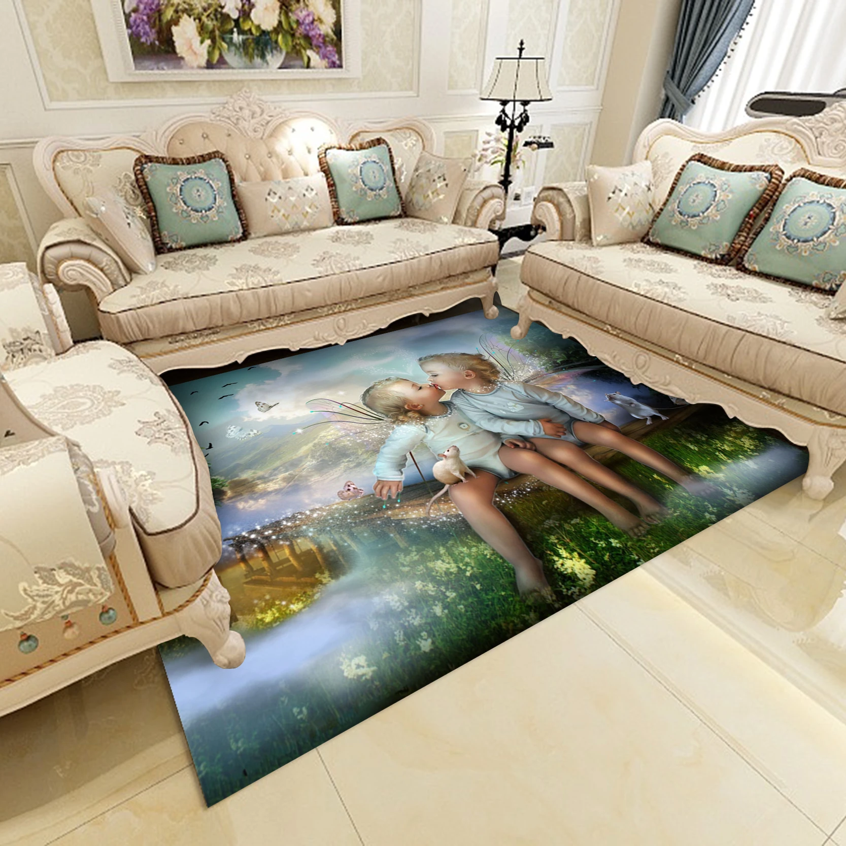 

Fairy Baby Area Rugs Large Anti Slip Floor Mat Home Living Room Bedroom Hallway Dormitory Carpet Print Butterfly Wing Spirit