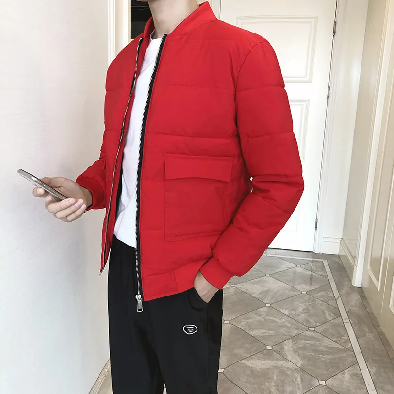 Cotton-padded Jacket Men's New Style Winter Teenager Cotton-padded Clothes Men Zipper Slim Fit Short Warm down Feather Coat