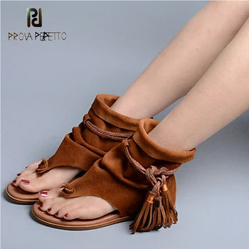 

Suede leather lady flip flop sandal shoes ankle tassel fringe strap increased heel leisure shoe sandal boot
