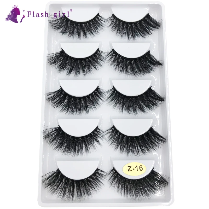 Flash Girl Z16 3D Mink Wholesale Natural Eyelashes 5 Pairs Eyelash Extension Tools Long Wispy Fluffy Pink | Красота и здоровье