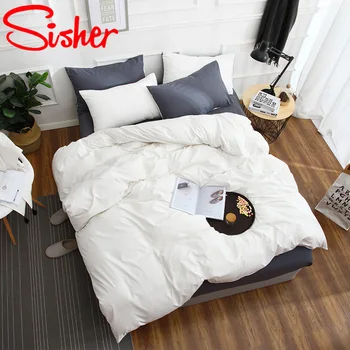 

Sisher Bedding Set Bed Linen Bedclothes Duvet Cover Flat Sheet Pillowcase Solid Color Quilt Cover Sets Single Double Queen Size