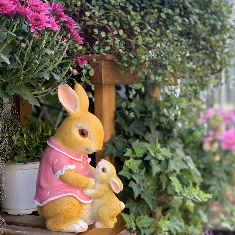 

Garden Pastoral Resin Mother Child Rabbit Accessories Outdoor Courtyard Figurines Crafts Balcony Landscape Ornaments Decoration