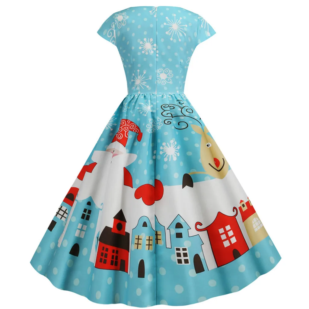 Винтажное женское рождественское платье 1950 s, модные элегантные вечерние платья с принтом, мини-платье с v-образным вырезом, Модные новогодние платья# T