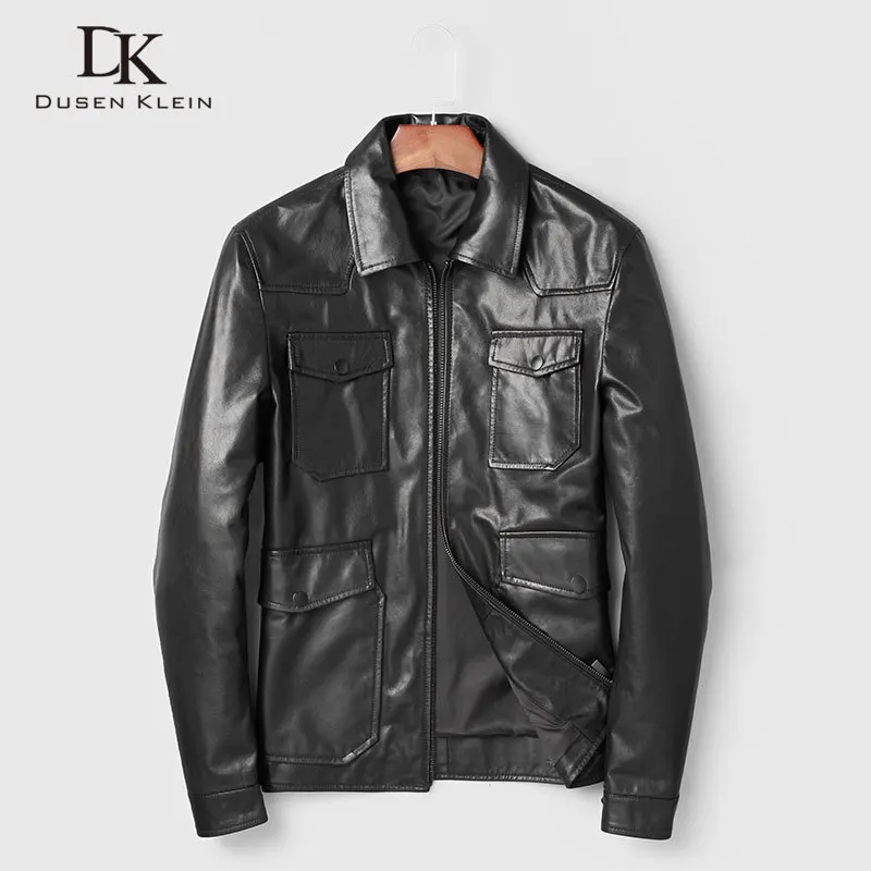 

Men Genuine Leather Jacket Real Sheepskin Jackets Casual Short Black Pockets 2020 Autumn New Jacket for Man 19C333