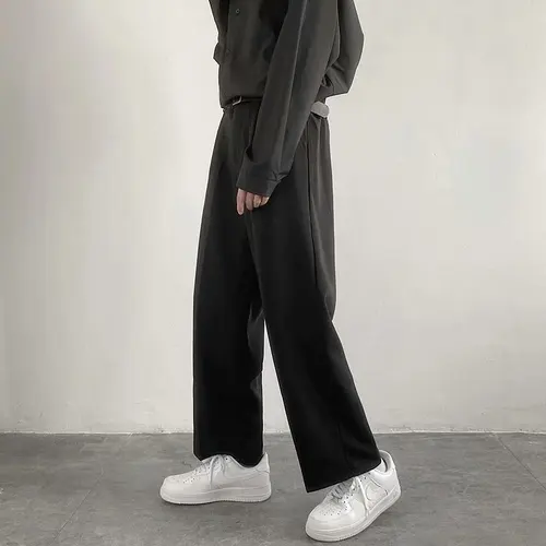 남성용 블랙 캐주얼 바지, 발목 길이 스트레이트, 와이드 레그 드레이프, 루즈 스트리트웨어, 플러스 사이즈, S-3XL, 가을 신상 2