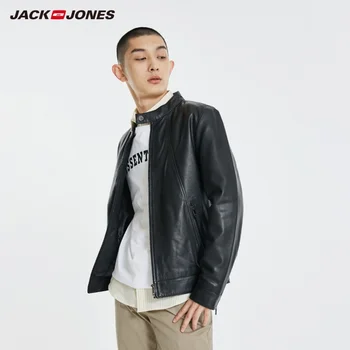 

JackJones Men's Stand-up Collar Sheep Wool Leather Jacket Menswear| 219110501