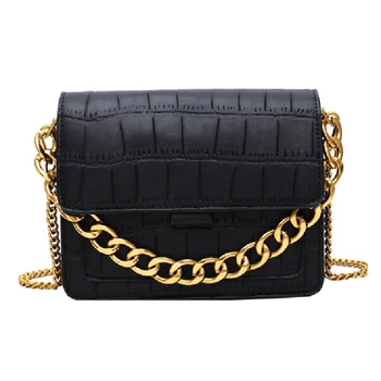 

Summer Bag Female Crocodile Pattern Messenger Bag Ladies Chain Handbag Fashion Shoulder Small Square Bag Black