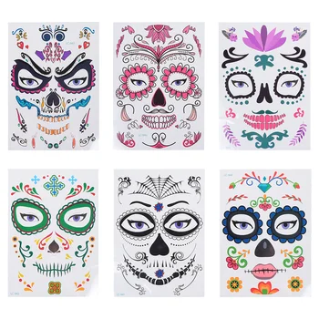 

6 Sheets Halloween Temporary Day of the Dead Face Stickers Masquerade Cosplay Festival Face Stickers Makeup Sticker