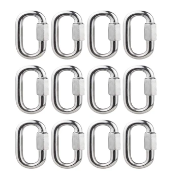 

12PCS Stainless Steel Screw Lock Oval Carabiner Clip Heavy Duty Link Chain Hook for Trailer, Shade Sails, Swing