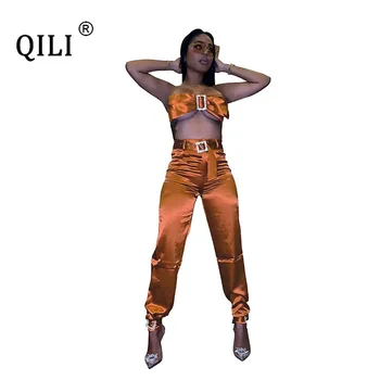 

QILI Women Two Piece Set Outfits Sexy Sleeveless Top and Pants 2 Piece Sets Jumpsuits Womens Rompers Neon Blue Black Red Orange