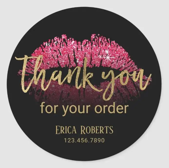 

Lip LipStick Business Gold Script Thank You Classic Round Sticker, Custom Stickers
