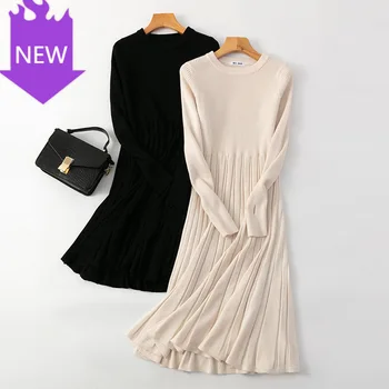 

A Line Dress Ribbed Thick Christmas Pullover Party Dresses Women Long Knit Maxi Sweater Dress Autumn Winter Knitted