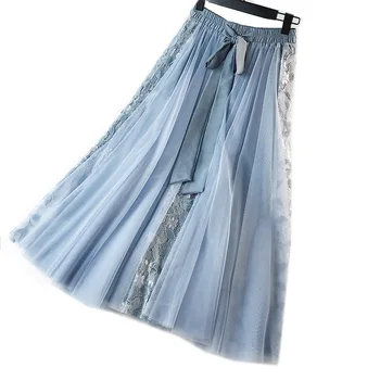 

LANMREM 2020 NEW spring and summer A-line double multi-layer mesh halfbody skirt wholesales lace waist bow belts WL08405