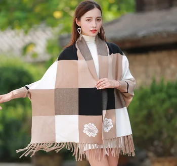 

Lattices Splicing Travel Photo Square blanket Long Travel Scarf Shawl double side dual-purpose Knitted pullover scarf women