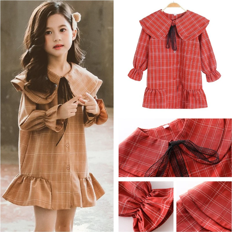 Г., весеннее плиссированное платье для маленьких девочек, платье-рубашка в клетку с длинными рукавами плиссированная Корейская одежда для подростков 9, 10, 11, 12, 13, 14 лет