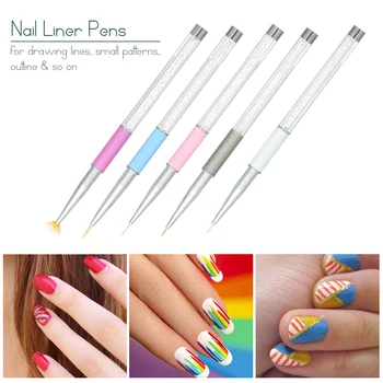 

10PCS Nail Pens Set Rhinestone Metal Handle Acrylic UV Gel Nail Brushes for Nail Painting Drawing Lining Carving Nail Art Tools