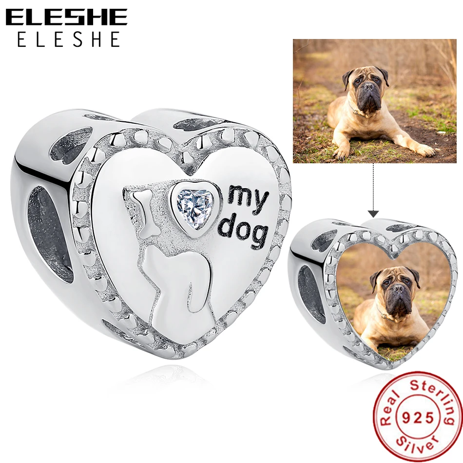 

Cute Dog Beads love me love my dog Crystal Custom Photo Charms fit Original Bracelet Necklace Women 925 Sterling Silver Jewelry
