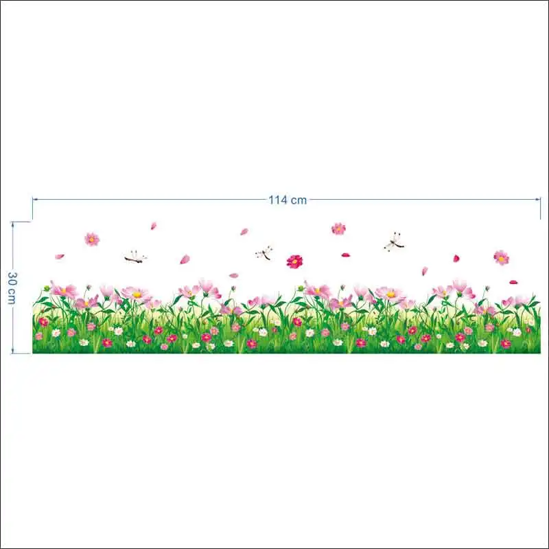 Весенний красочный цветок трава бабочка Клевер плинтус линия Флора diy дома Наклейка на стену Мебель Кухня Свадьба Фреска
