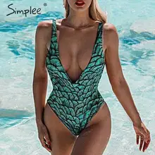 Simplee, глубокий v-образный вырез, женский купальник, винтажный принт, цельное бикини, на шнуровке, монокини, с высоким вырезом, боди, купальный костюм
