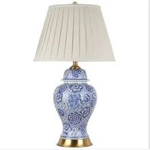 Цзиндэчжэнь сине-белая фарфоровая Керамическая Настольная лампа для спальни прикроватная гостиная фойе стол для чтения ночной Светильник 190156