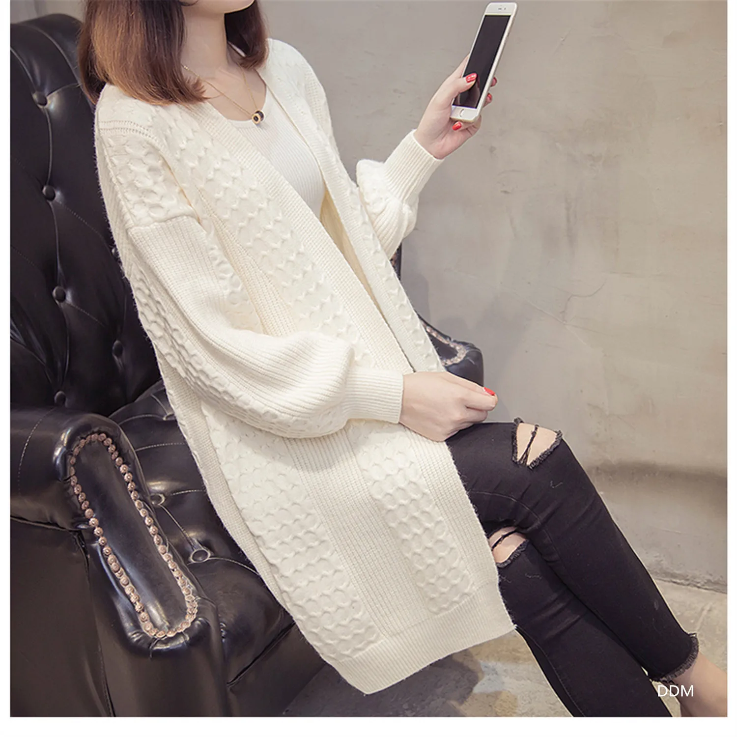 Beige FOLOBE винтажные длинные женские шерстяные кофты женские осенние зимние кардиганы с длинными рукавами повседневные трикотажные изделия джемперы - Цвет: Beige