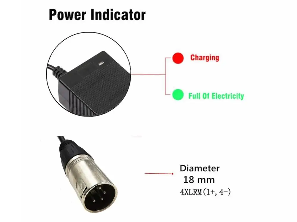 Battery Charger 36V 42V 2A For 36V Lithium Battery Pack 4-Pin XLR Socket